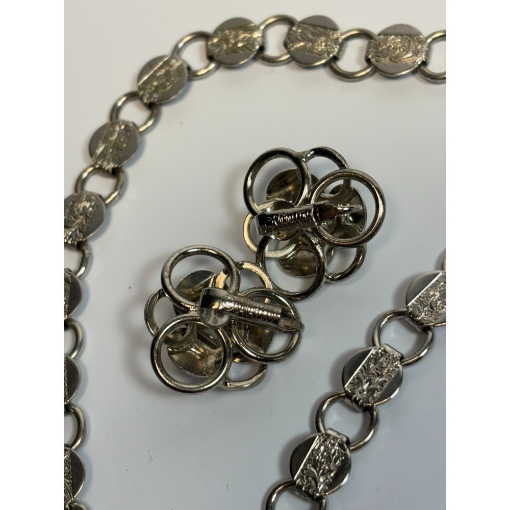 Necklace Bracelet Earrings Signed Sarah‎ Coventry Silver Tone Embossed Floral